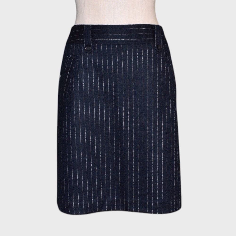LOFT Navy Pinstripe A-Line Skirt - Picture 1 of 5